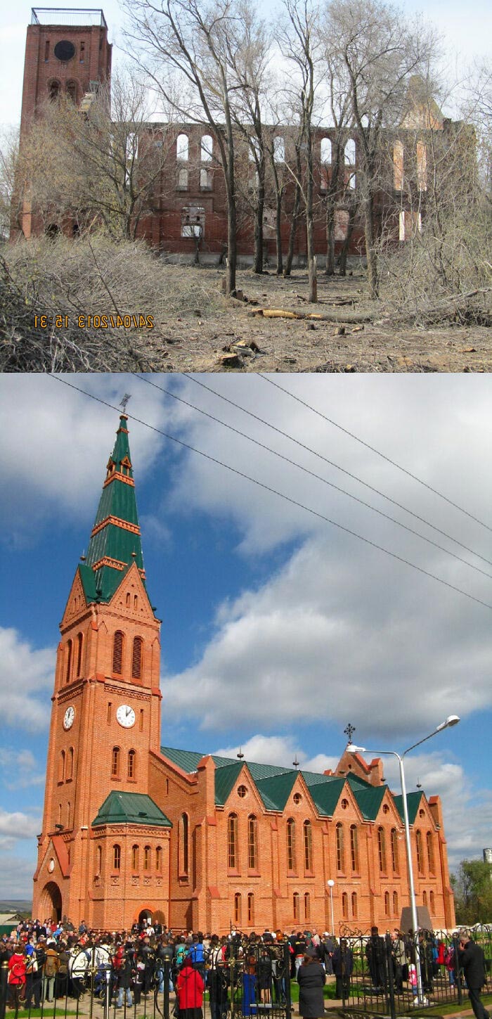 A Restored Lutheran Church In Zorkino, Russia. It Was Originally Used By The Volga Germans, Who Founded The Then Mostly German Town Of Zürich (Now Zorkino). The Inside Was Also Restored, Complete With Wooden Balconies And German Text Above The Altar