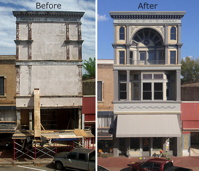 Elks Lodge Building In Marshall, Texas, USA. Built In 1912, It's Beautiful Facade Was Ruined Over The Years By Modifications, But It Was Lovingly Restored To It's Former Glory In 2013