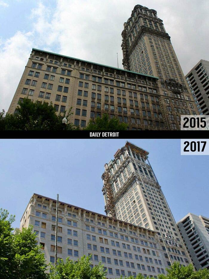 Book Tower, Detroit Mi (1916-26) Before And After Some Major Cleaning