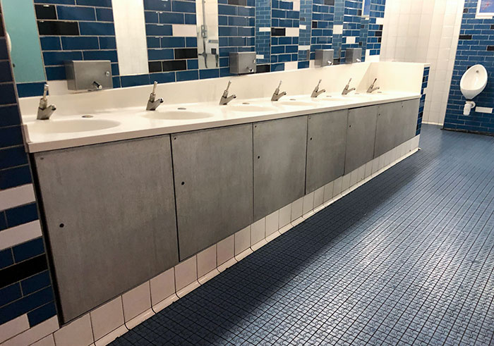 These Kids Toilets In A London Museum. Whose Sinks Slope To Cater For Progressively Shorter Children