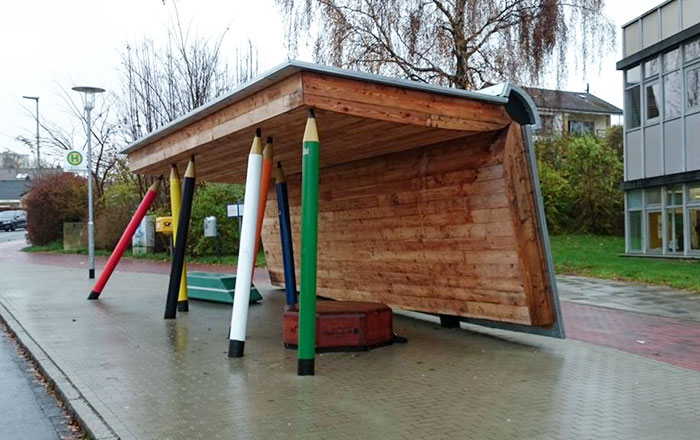 This Beautiful Bus Stop Is In Holstein, Germany. In Front Of The Local High School
