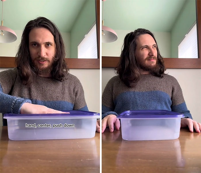 The Top Of Tupperware Can Be Easily Closed By Pushing The Center