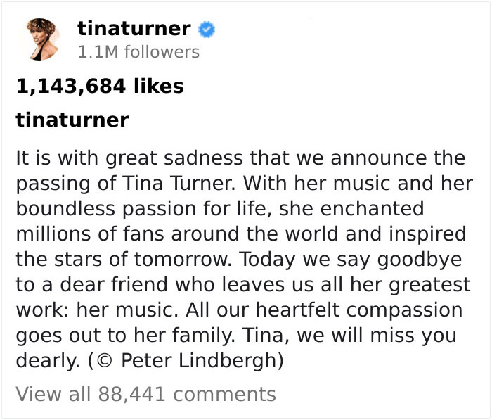 Tina Turner Shared Her Biggest Regret In An Ominous Instagram Post Just 2 Months Before Her Passing