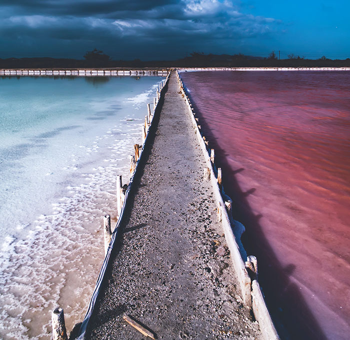 Road between white and red water sea in Cabo Rojo, Puerto Rico