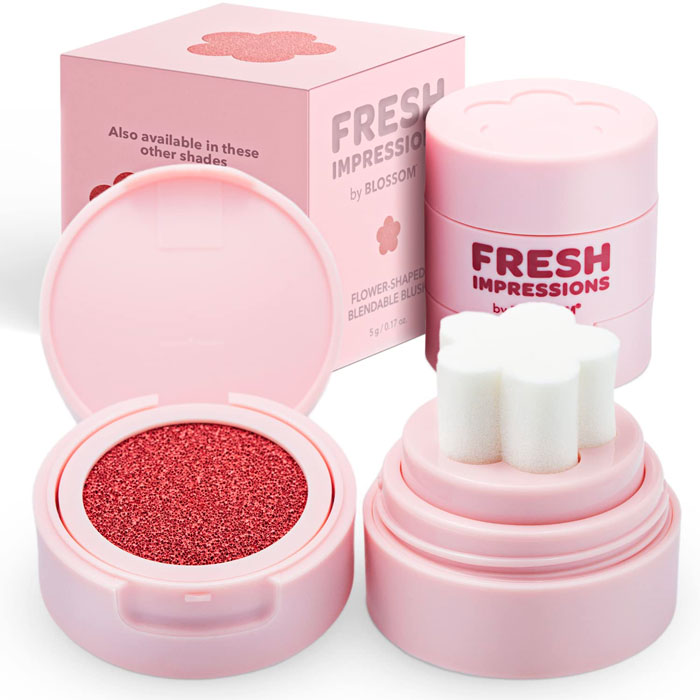 a pink blossom flower-shaped cheek stamp