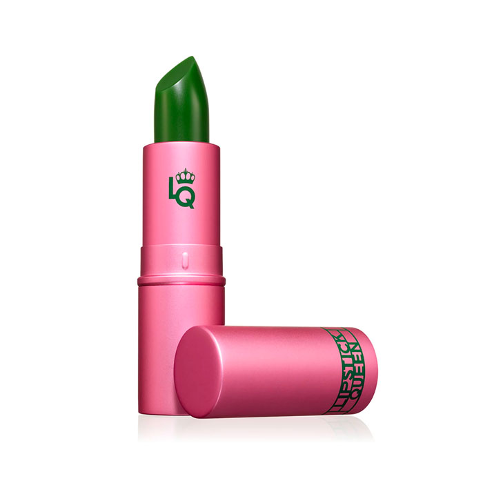 a green lipstick in a pink package