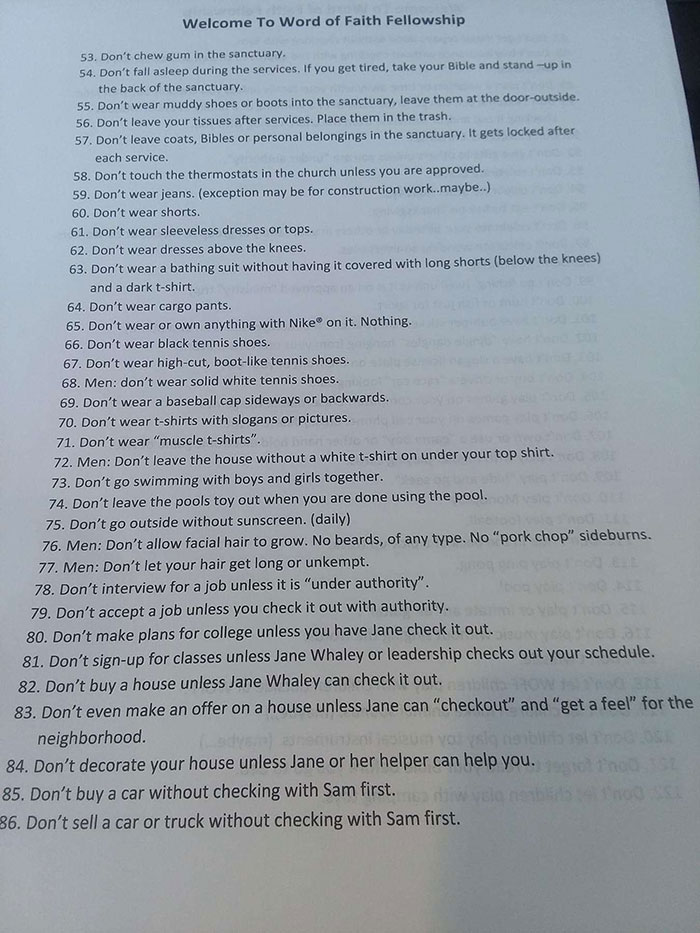 Local Cult Has 150 Rules For Their Members, The List Goes Viral On Twitter