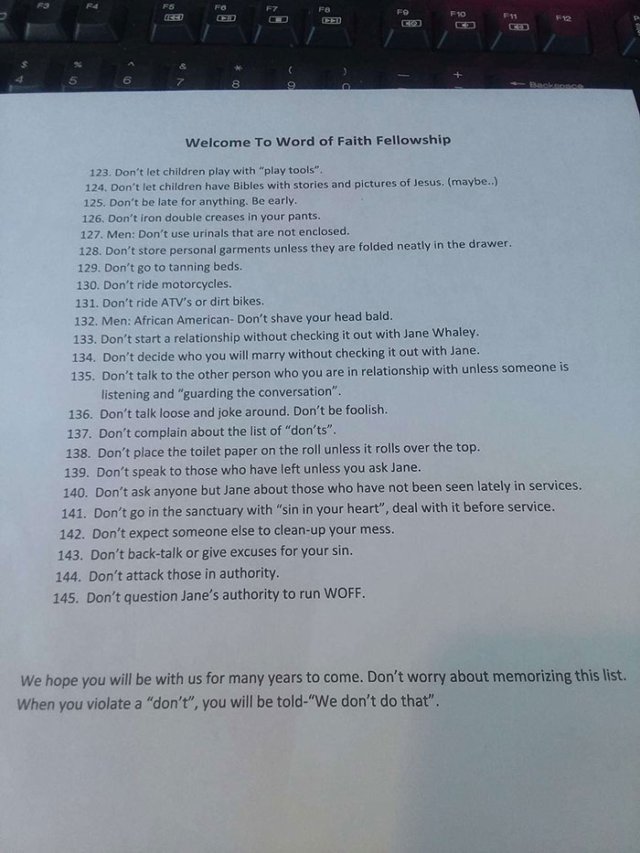 Local Cult Has 150 Rules For Their Members, The List Goes Viral On Twitter