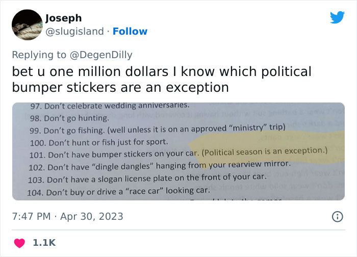 Local Cult Has 150 Rules For Their Members, The List Goes Viral On Twitter