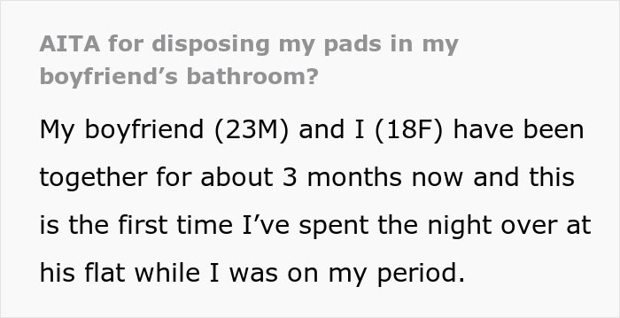 Boyfriend Shames Girlfriend For Throwing Away Her Pads In His Bathroom Trash Can, Causes Outrage Online