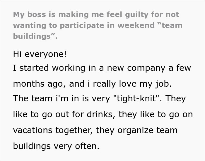 "This Isn't A Business Trip - It's A Vacation": Drama Ensues After Employee Refuses To Spend The Weekend With Her Coworkers "This Isn't A Business Trip - It's A Vacation": Drama Ensues After Employee Refuses To Spend The Weekend With Her Coworkers