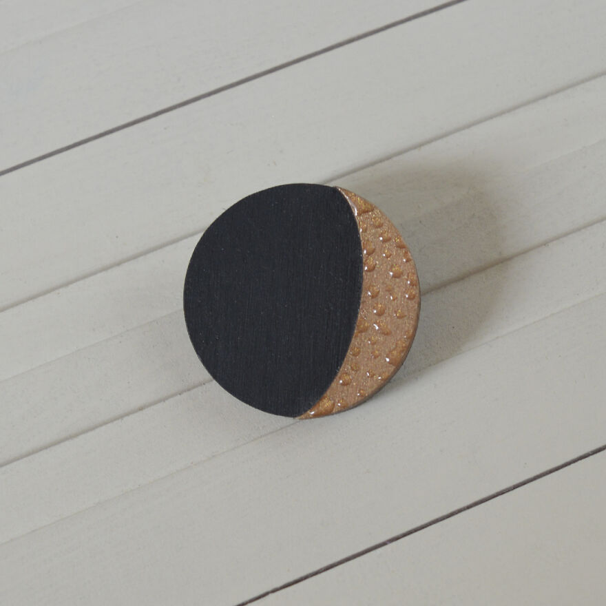 Moon - Wooden Brooch
