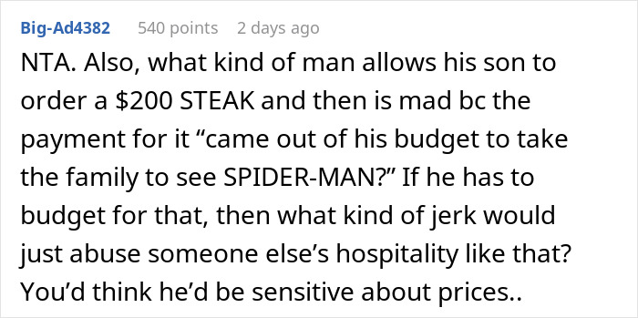 Sister's Family Tries Shaming Man For Not Paying $190 For Their Son's Steak, Despite The Man Warning The Boy Not To Order It Sister's Family Tries Shaming Man For Not Paying $190 For Their Son's Steak, Despite The Man Warning The Boy Not To Order It