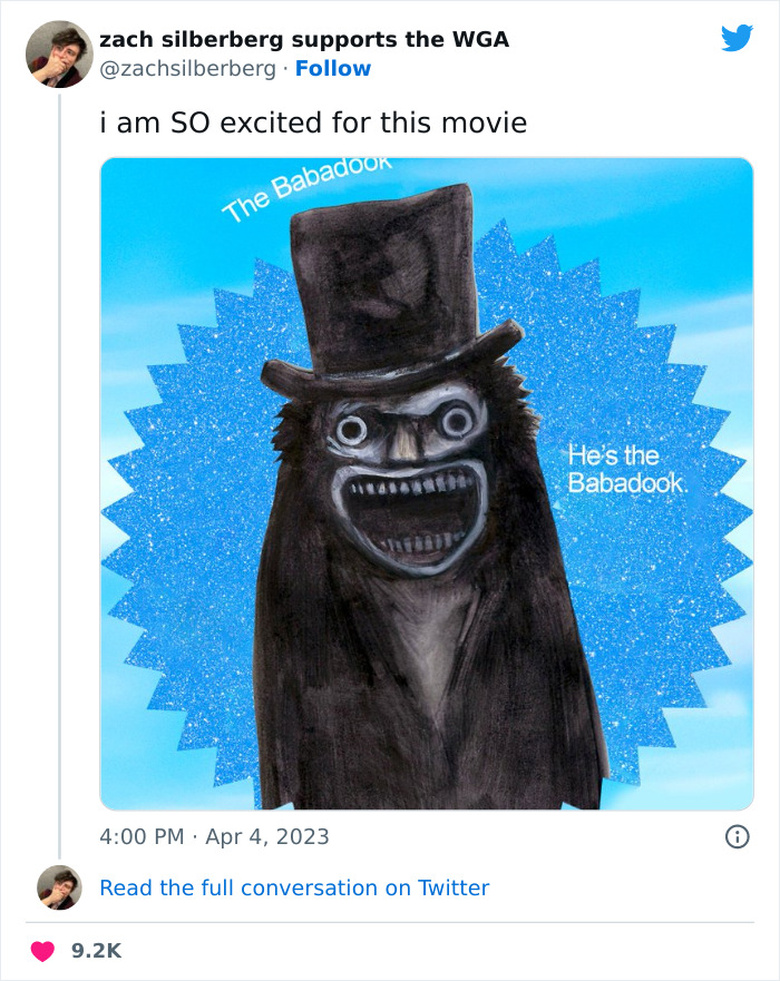 Meme of the Babadook character with excitement text, referencing the Barbie movie.