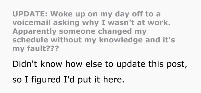 Employee Gets Their Schedule Done By Manager Who &ldquo;Hates&rdquo; Them, Wakes Up On Their Day Off To A Voicemail Asking Why They Aren&rsquo;t At Work