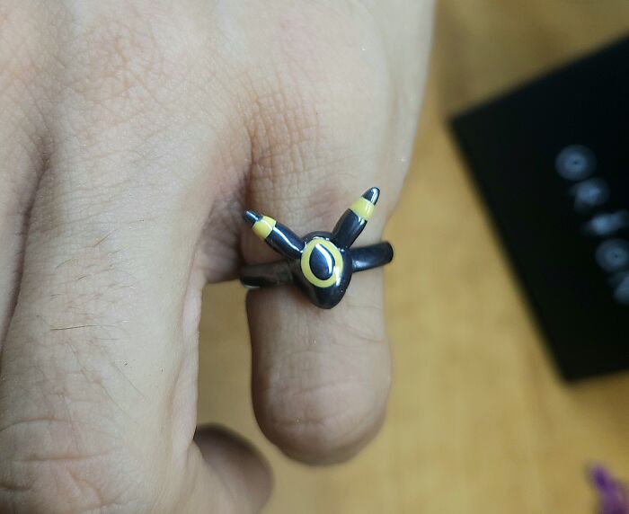 Umbreon Inspired Ring, Oxidized Silver, Yellow Enamel