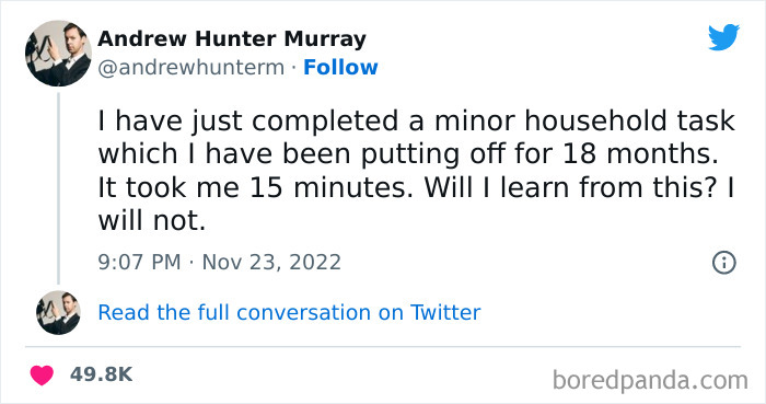 I Love How I’ll Dread Sending A Single Email For Literal Days, Making Up Reason After Reason Why I Should Delay Sending It, And Then In A Sudden Rush Of Productivity Will Spend The 37 Seconds It Takes To Actually Reply To Said Email Twitter / Andrewhunterm
