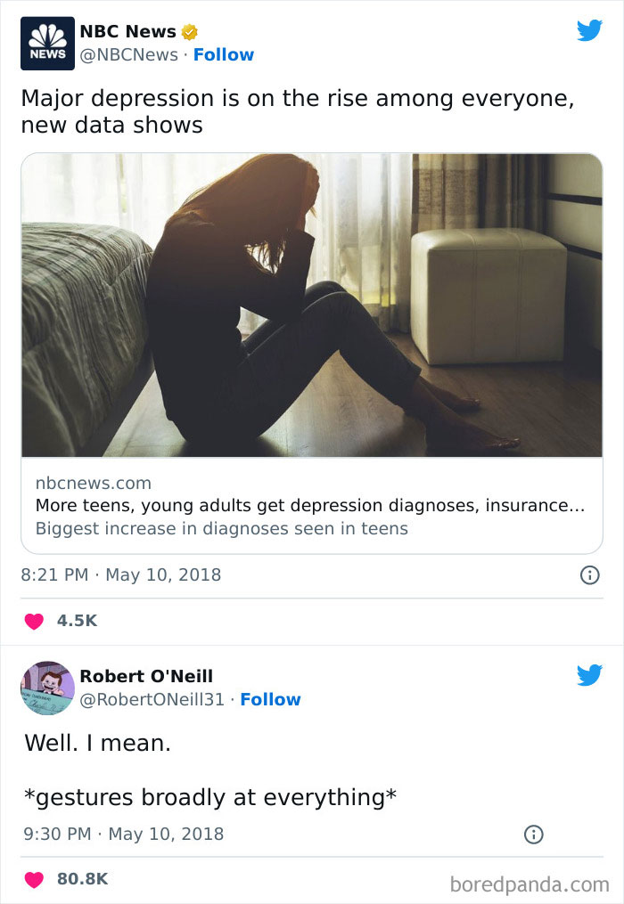 A 🚩 In The Modern Era Is If They Aren’t At Least A *little* Depressed Twitter/ Robertoneill31 @nbcnews