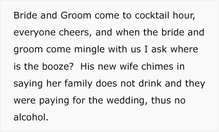 "Am I The Jerk For Being Pissed There Was No Alcohol At A Wedding?"