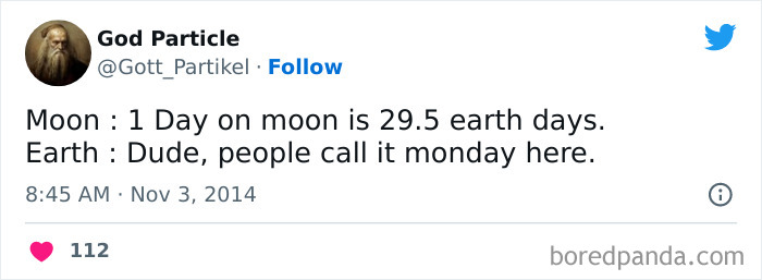 Funny Monday meme with a tweet comparing a day on the moon to Monday on Earth.