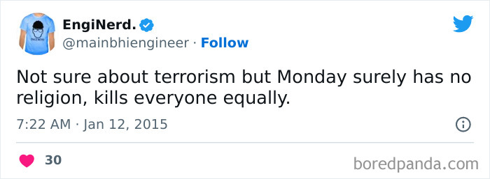 Tweet meme about how Monday affects everyone equally, aiming to lighten the mood on a typical Monday.