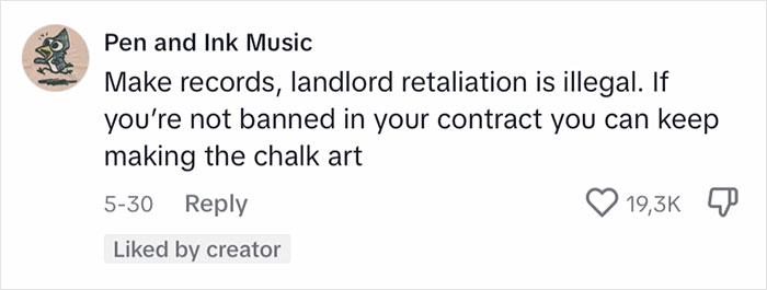 Landlord's Wife Enraged By Tenant's Chalk Artistry Asks Her To Wash It Off, Tenant Stands Her Ground