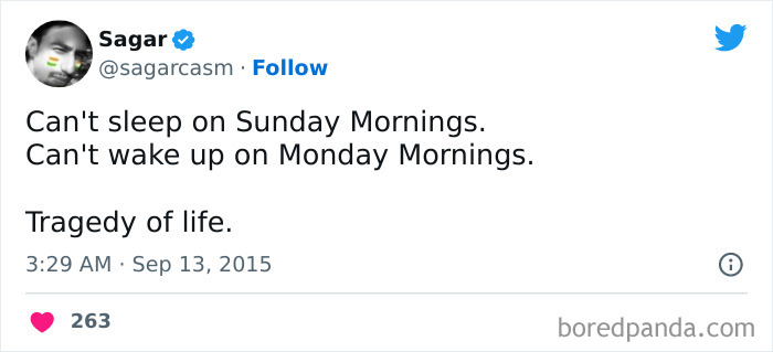 Tweet meme about the struggle of Mondays, highlighting difficulty waking up and facing life's "tragedy."