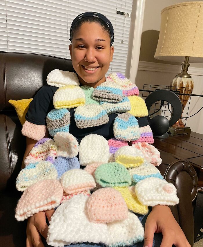I May Look Crazy, But 33 Hats Down For My Hospitals Labor And Delivery Wing For Donation Today! This Is My First Time Donating And I’m Really Excited 