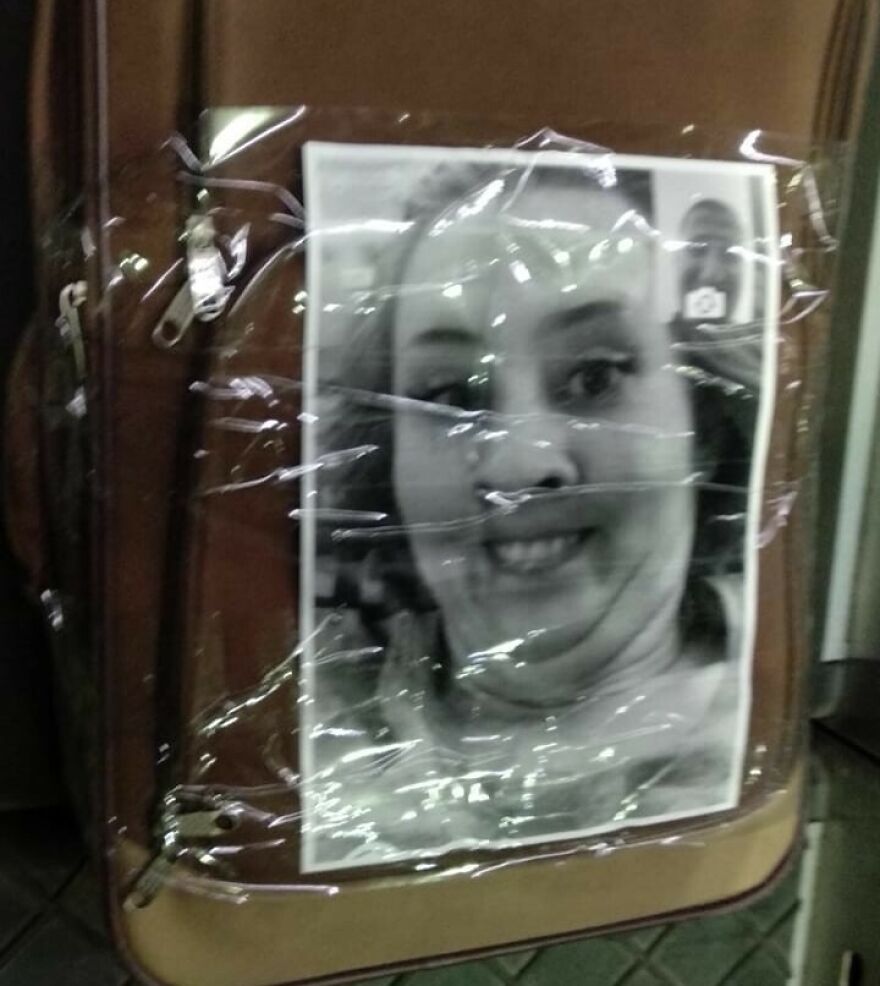 Funny picture stuck on a backpack 