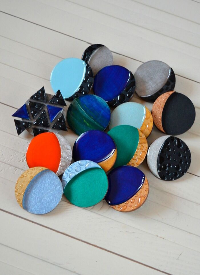 Handmade Wooden "Moon" Brooches