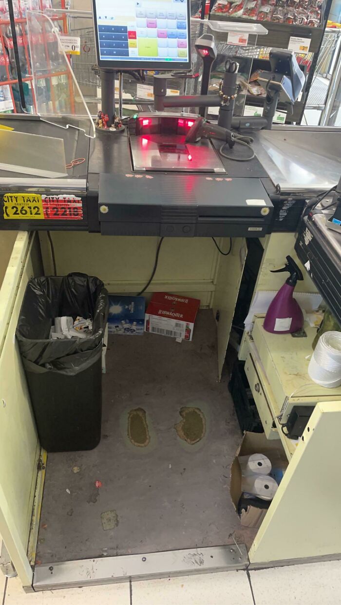 The Wearoff From The Cashiers Shoes At This Shops Checkout