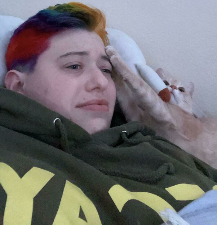 Seymour Blue Likes To Be Touching Me At All Times When I’m Laying Down. This Is How He Chose To Do So