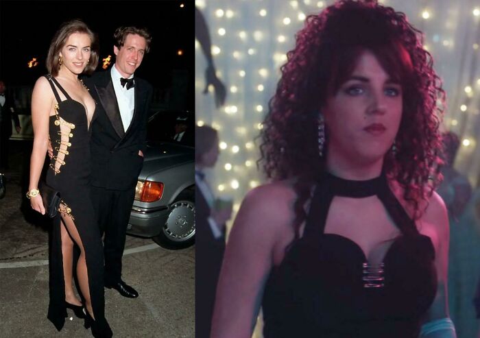 In Derry Girls S02e01 Michelle Talks About Liz Hurley Paper-Clipping Her Dresses Together. In S02e05 She Paperclips Her Prom Dress Together