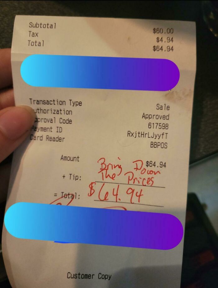 "Bajen los precios". Si estás tan arruinado, no pidas chupitos de tequila para ti y tus amigos en un bar de lujo en el centro de la ciudad