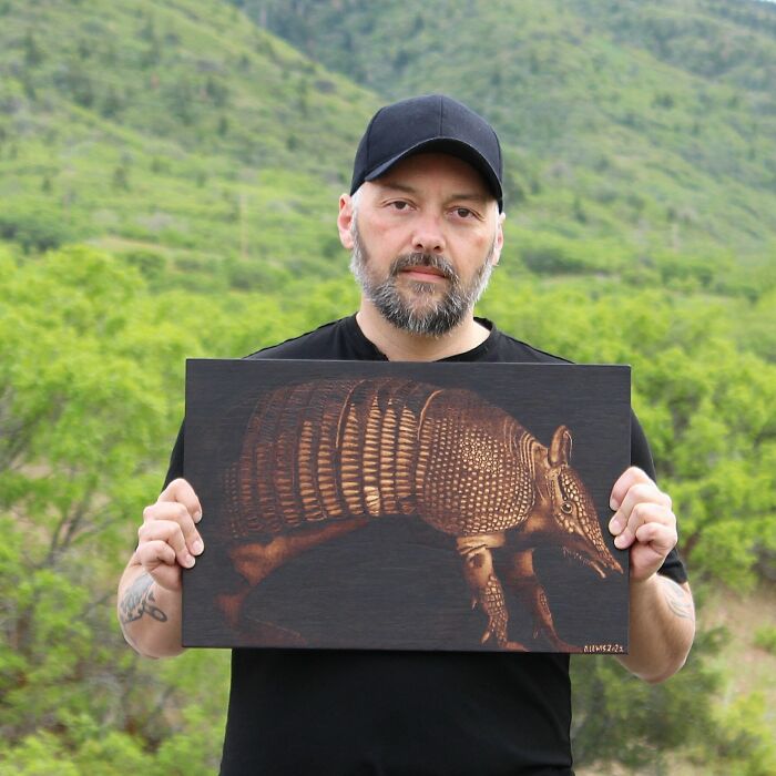 I Handburned This Armadillo On Basswood