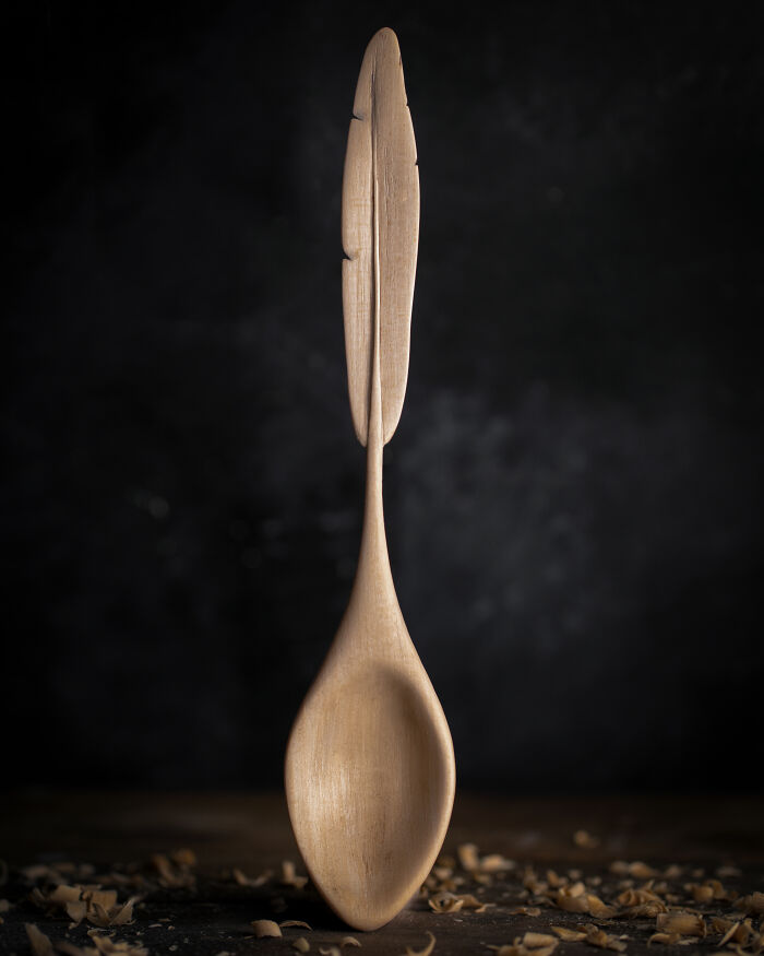 My First Serious Attempt At Wood Carving! Made This Feather Spoon Out Of Limewood :)