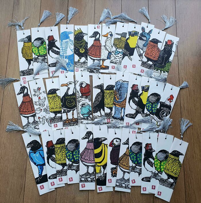 I Made Some Bookmarks From My Lino Print Seconds