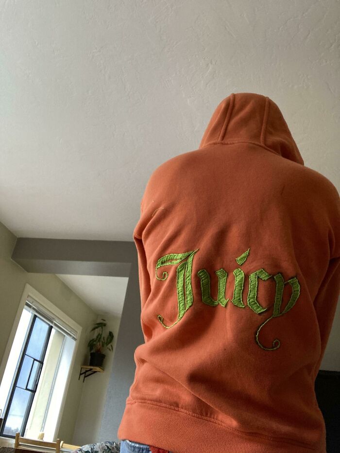 My Friend Thought It Would Be Funny To Embroider Juicy Couture On Our Work Clothes (We Are Carpenters)