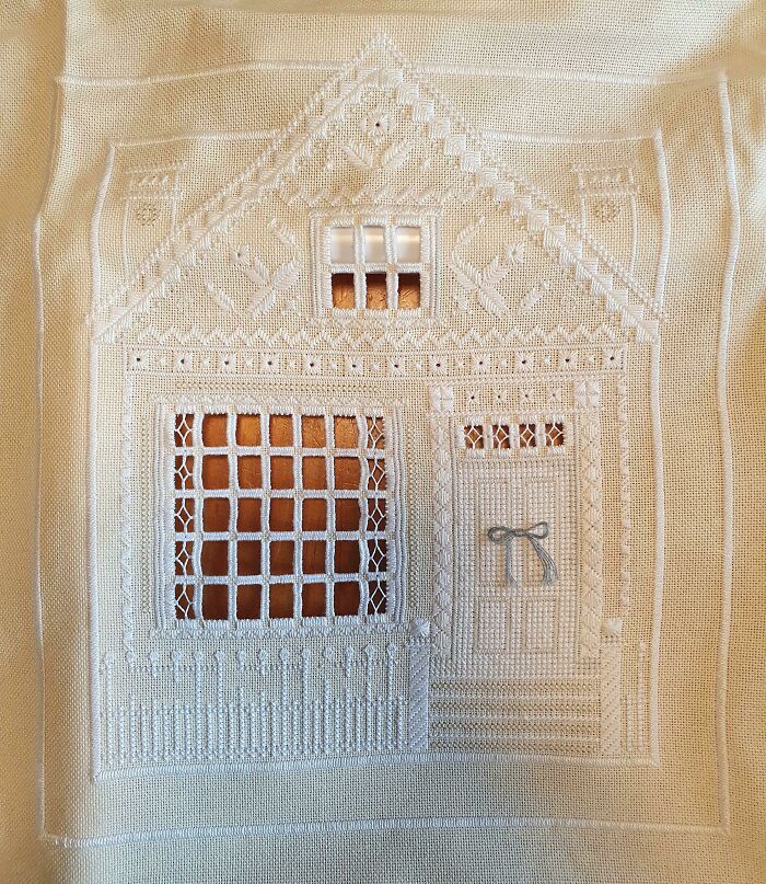 All The White Stitches Are Done, Now For The Climbing Roses And Objects In The Windows