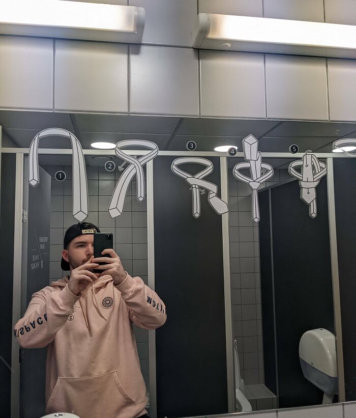 This Bathroom Mirror In Tallinn Airport Has Instructions On How To Tie A Tie