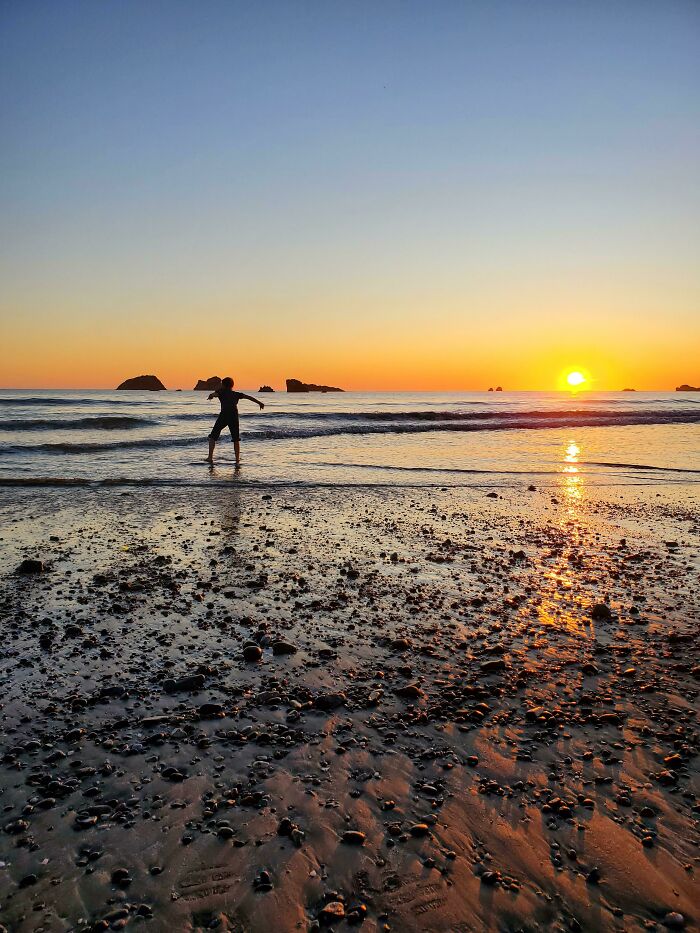 My Sons Amazement, Joy, And Happiness His First Time Seeing The Ocean. It Was About 45° But I Didnt Have The Heart To Stop His Enjoyment. (Crescent City, Ca.)