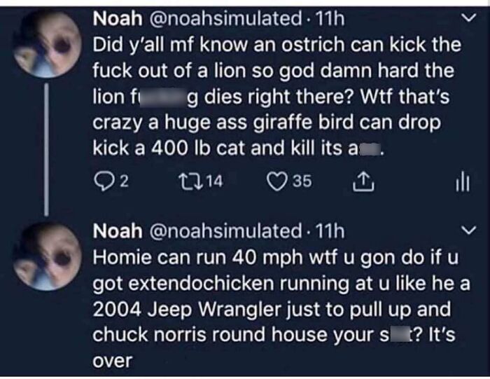 Extendochicken Running At You Like A 2004 Jeep Wrangler