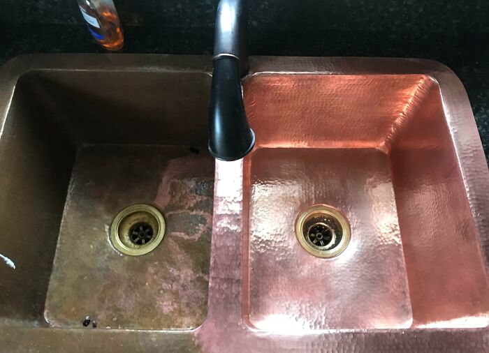 Copper Sink Before Cleaning And After