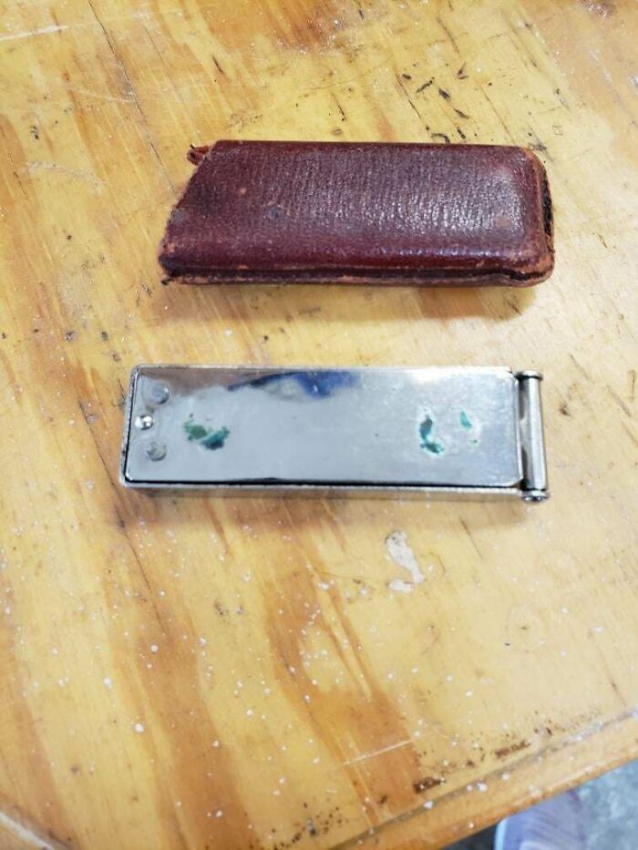 This Tool Which When Folded Up Is Carried In A Leather Pouch And Ia About 2" Long. Folds Out With Two Telescoping Rods That Extend To About 17"