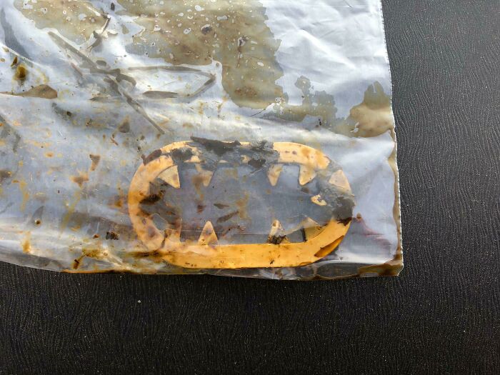 Yellow/Orange Plastic, Semi-Circular Object Found In My Coworkers Dog's Stomach, Just Removed During Surgery. Approximately 1"X2" Long. Any Ideas? This Is The Only Photo I Have, No Other Angles Unfortunately