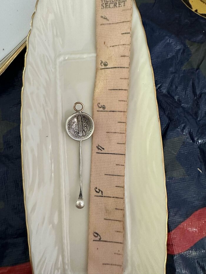 1940 Mercury Dime Turned Into A Two Sided Spoon Of Some Sort With Fused Ring At The Top. Came With Odds And Ends From Deceased Older Relative From Ohio