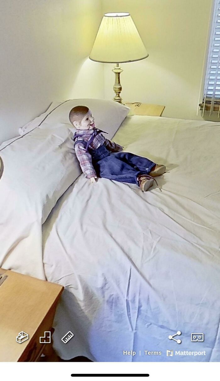 Saw This During A Virtual Tour Of A House. What Are The Chances We Buy This House And A Week Later The Doll Is Back In That House?