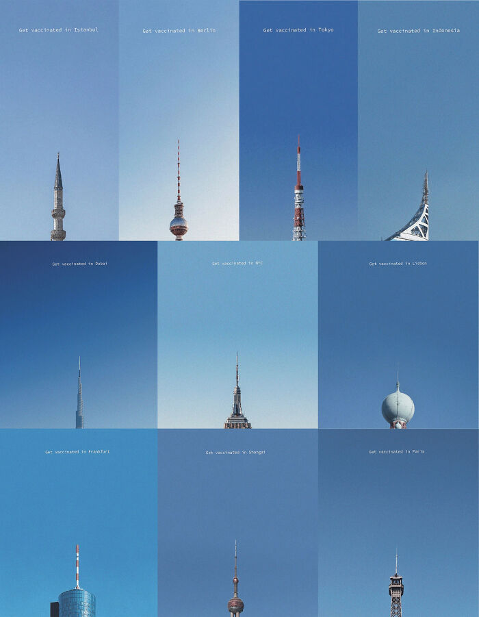Photos Of The Tips Of Well-Known Buildings From Across The Globe Are Framed As A Resemblance To Medical Syringes As Part Of A "Get Vaccinated" Campaign On Covid Vaccination [5496x7071] By Hugo Suíssas