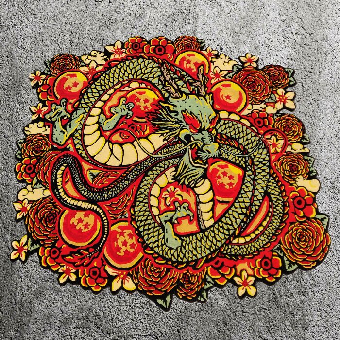 Colorful shenron with dragon balls rug