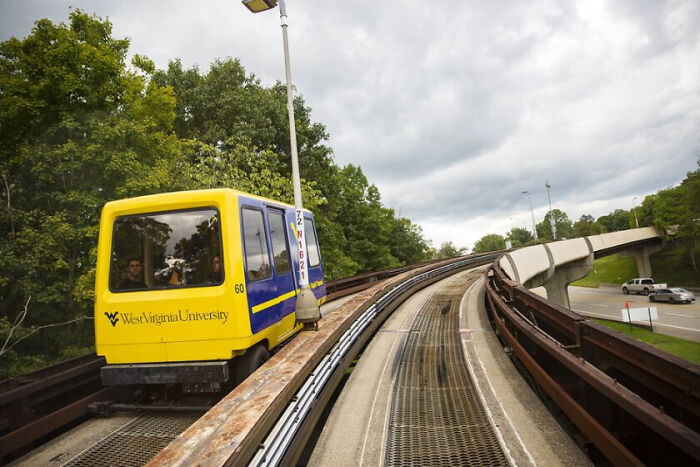 The Personal Rapid Transit In At Wvu In Morgantown, Wv. It Has 69 Autonomous Cars That Run Along An 8.7-Mile Guideway System With 5 Stations